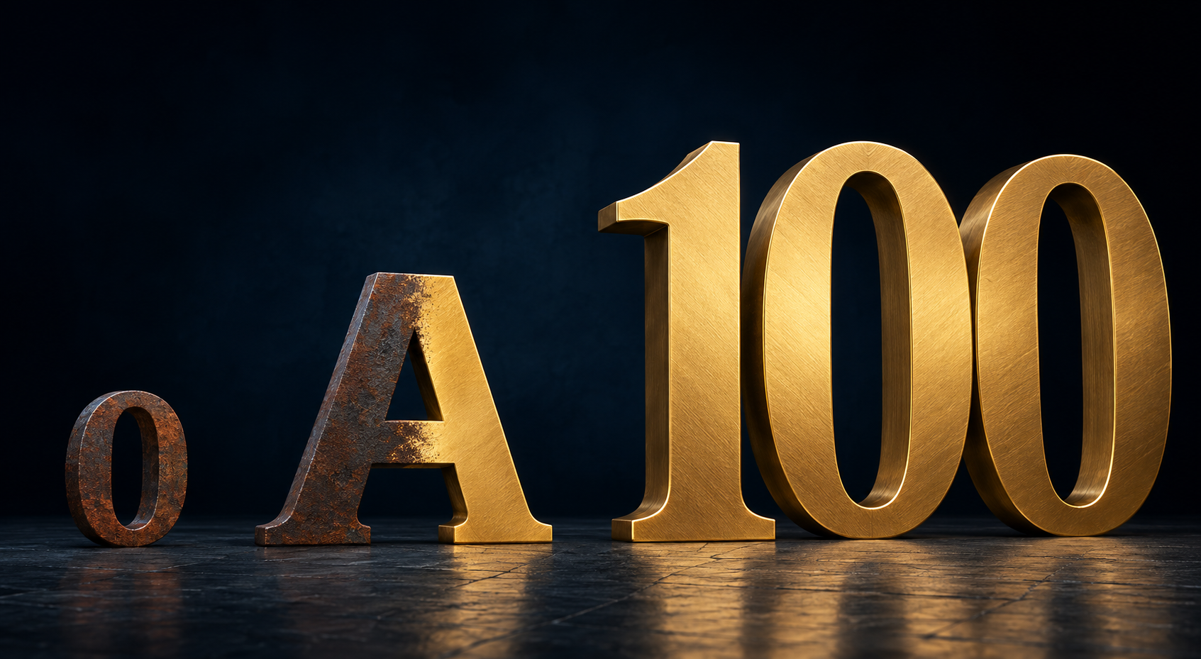 0 oxidado, A en transición y 100 dorado como estado objetivo